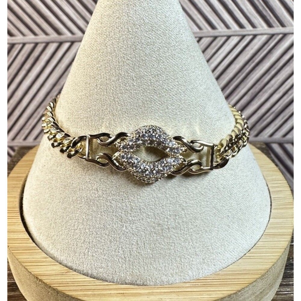 Handmade 18K Gold Over Brass Cubic Zirconia 7.5 MM Cuban Link Bracelet 7”